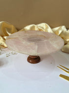 Round Rose Quartz Cake Stand with Wood 10 Inch
