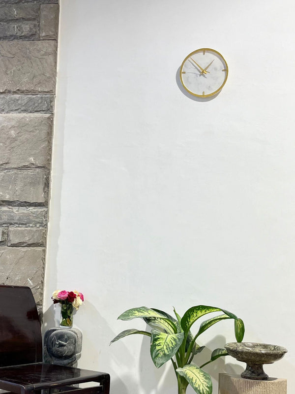 Round White Marble Wall Clock
