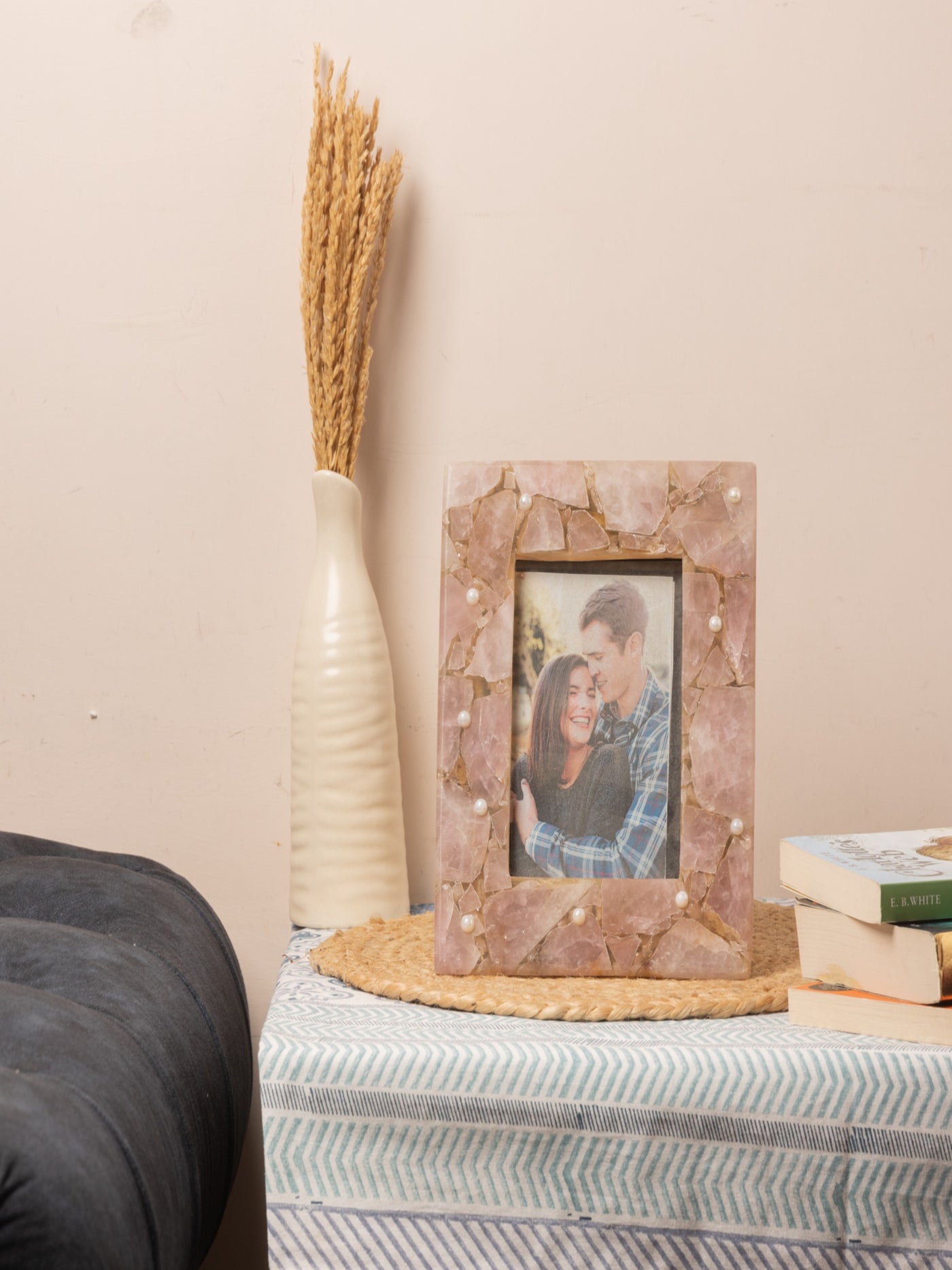 Rose Quartz Photo Frame – Natural Stone Handmade Picture Frame for Elegant Home Décor Luxury Crystal Frame for Memories Wedding & Anniversary Gift