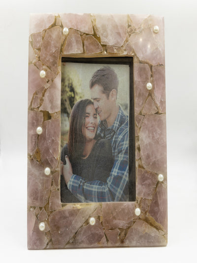 Rose Quartz Photo Frame – Natural Stone Handmade Picture Frame for Elegant Home Décor Luxury Crystal Frame for Memories Wedding & Anniversary Gift