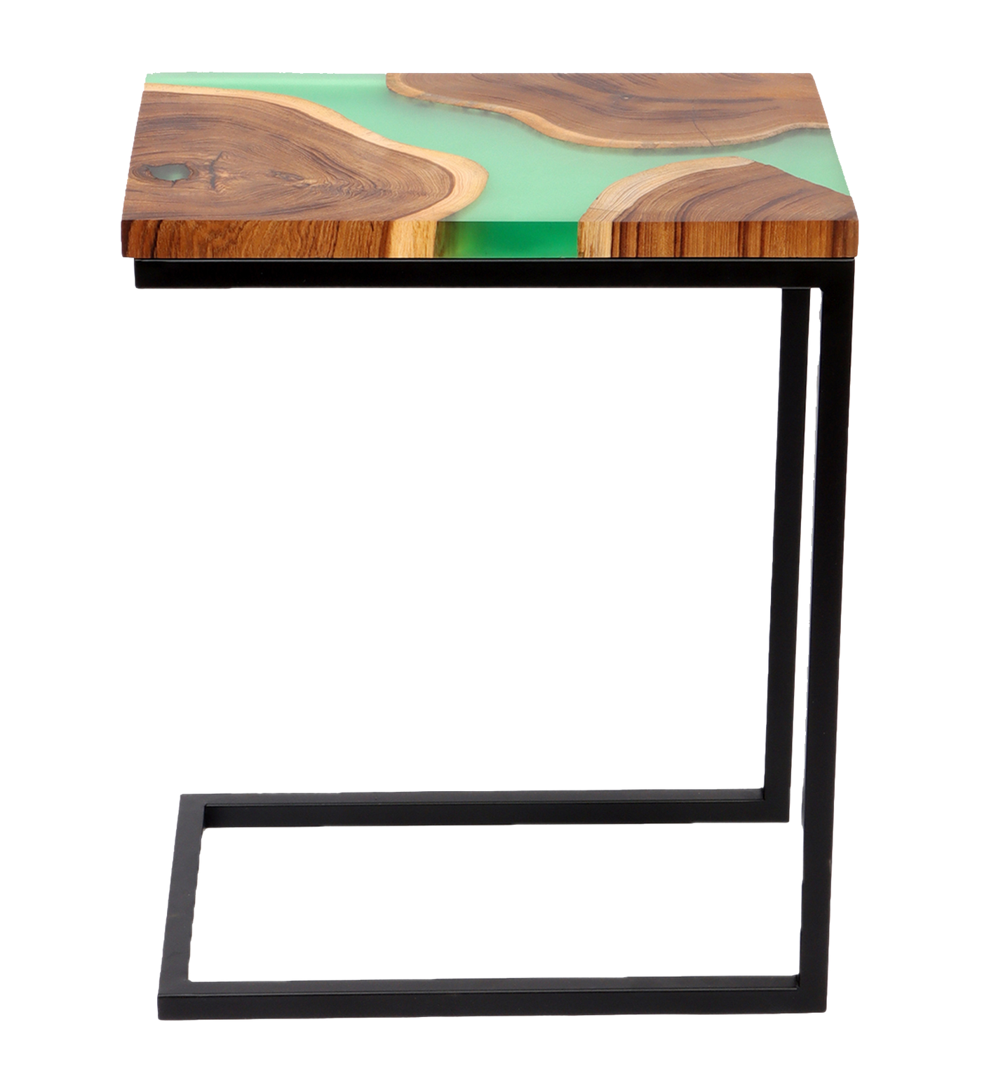 Premium Side Table – Teak Wood with Green Resin Finish