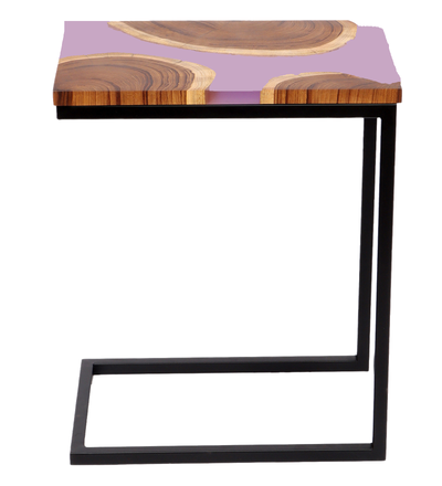 Premium Side Table – Teak Wood with Purple Resin Finish