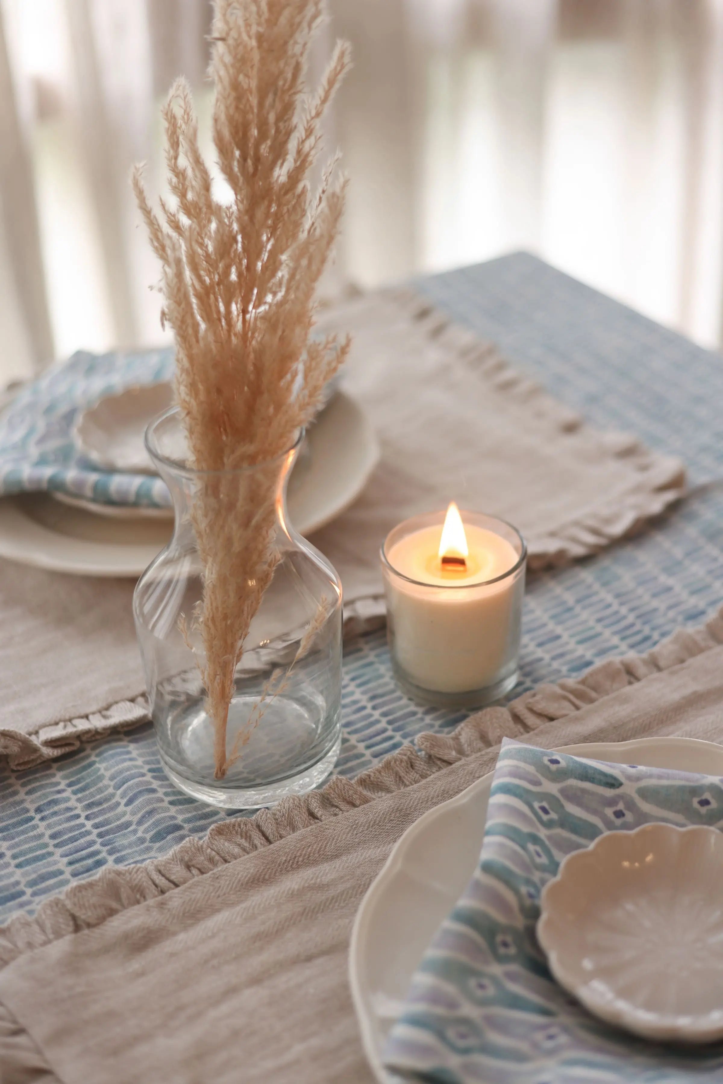 Herringbone Ruffle Table Mat - Oatmeal Set of 2