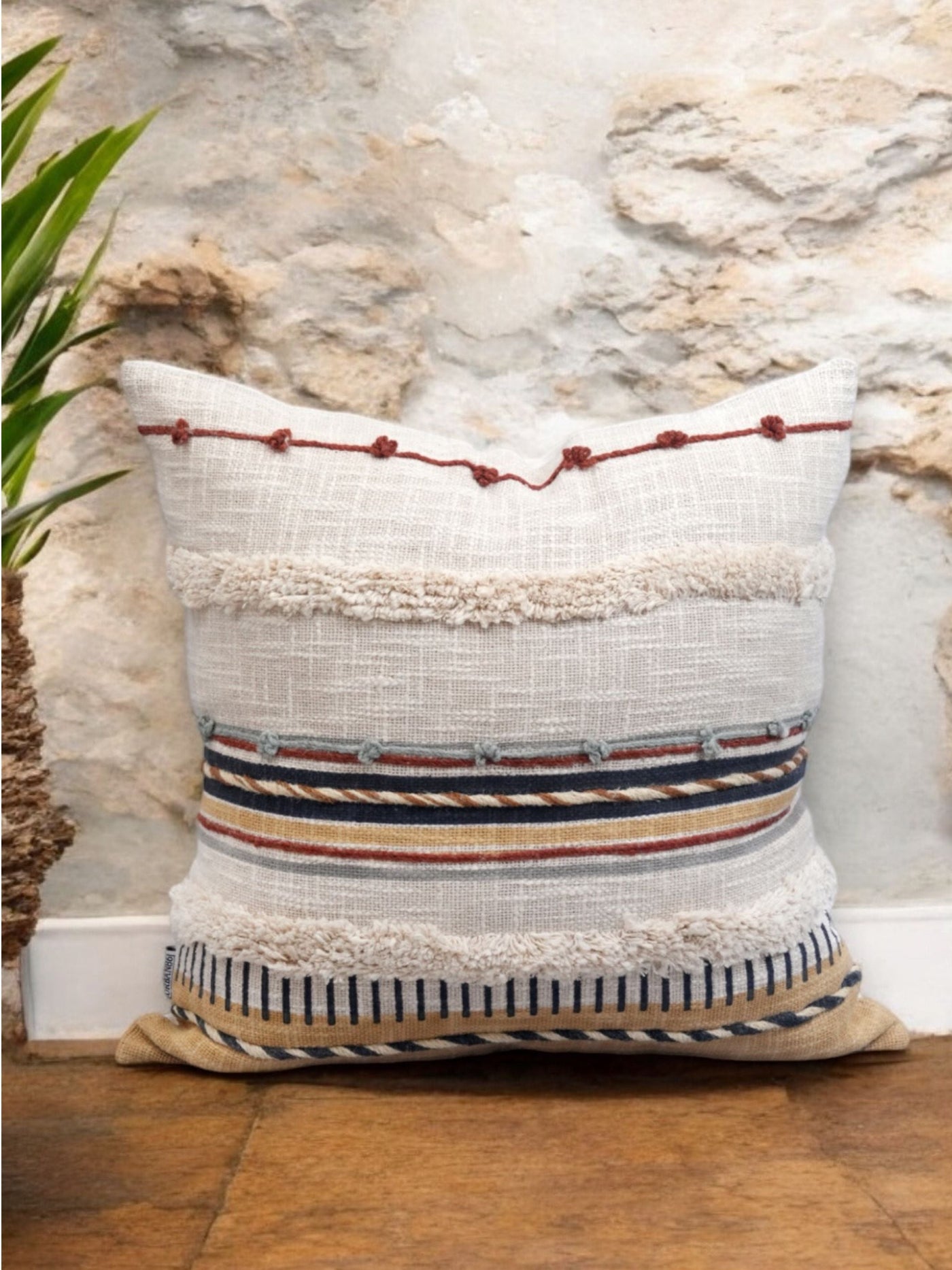 Rustic Striped Block Printed Cushion Cover