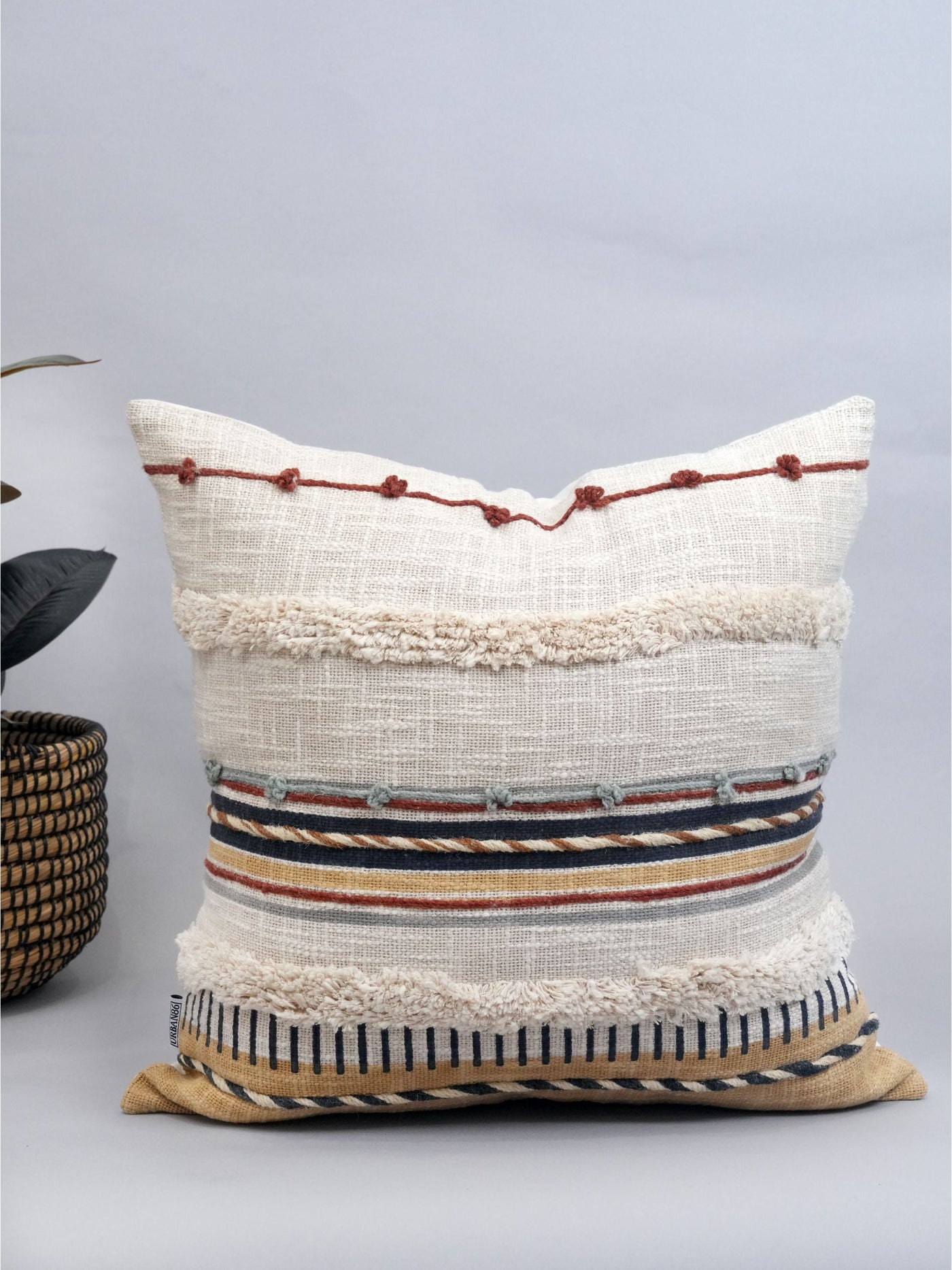 Rustic Striped Block Printed Cushion Cover