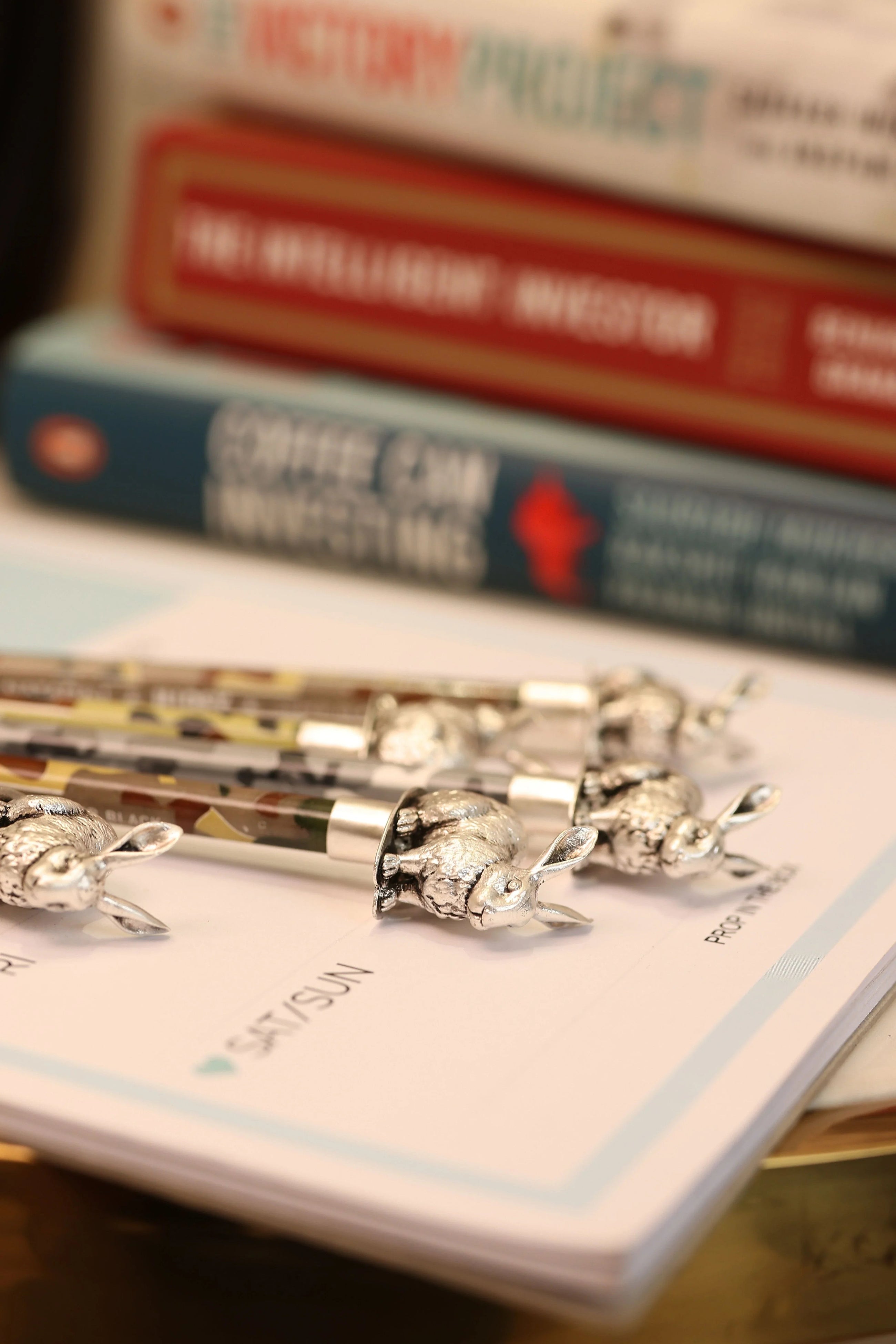 Sabera decorative silver bunny pencil toppers, metallic rabbit design, gift for kids