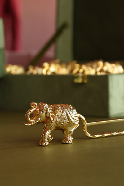 Elephant Carved Spoon Rest in gold plating