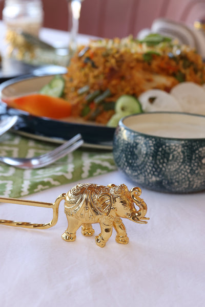 Elephant Carved Spoon Rest in gold plating