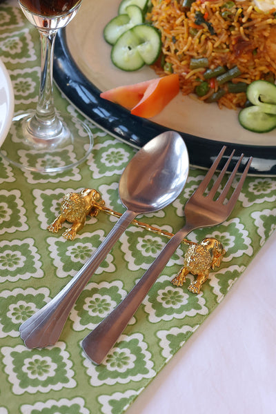 Twin Sitting Lion Spoon Rest in Gold Plating