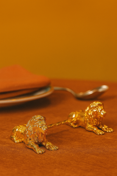 Twin Sitting Lion Spoon Rest in Gold Plating