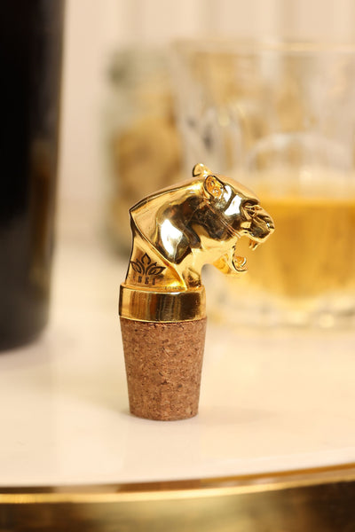 Roaring Panther Wine Bottle Stopper in Gold Plating