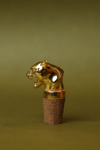 Roaring Panther Wine Bottle Stopper in Gold Plating