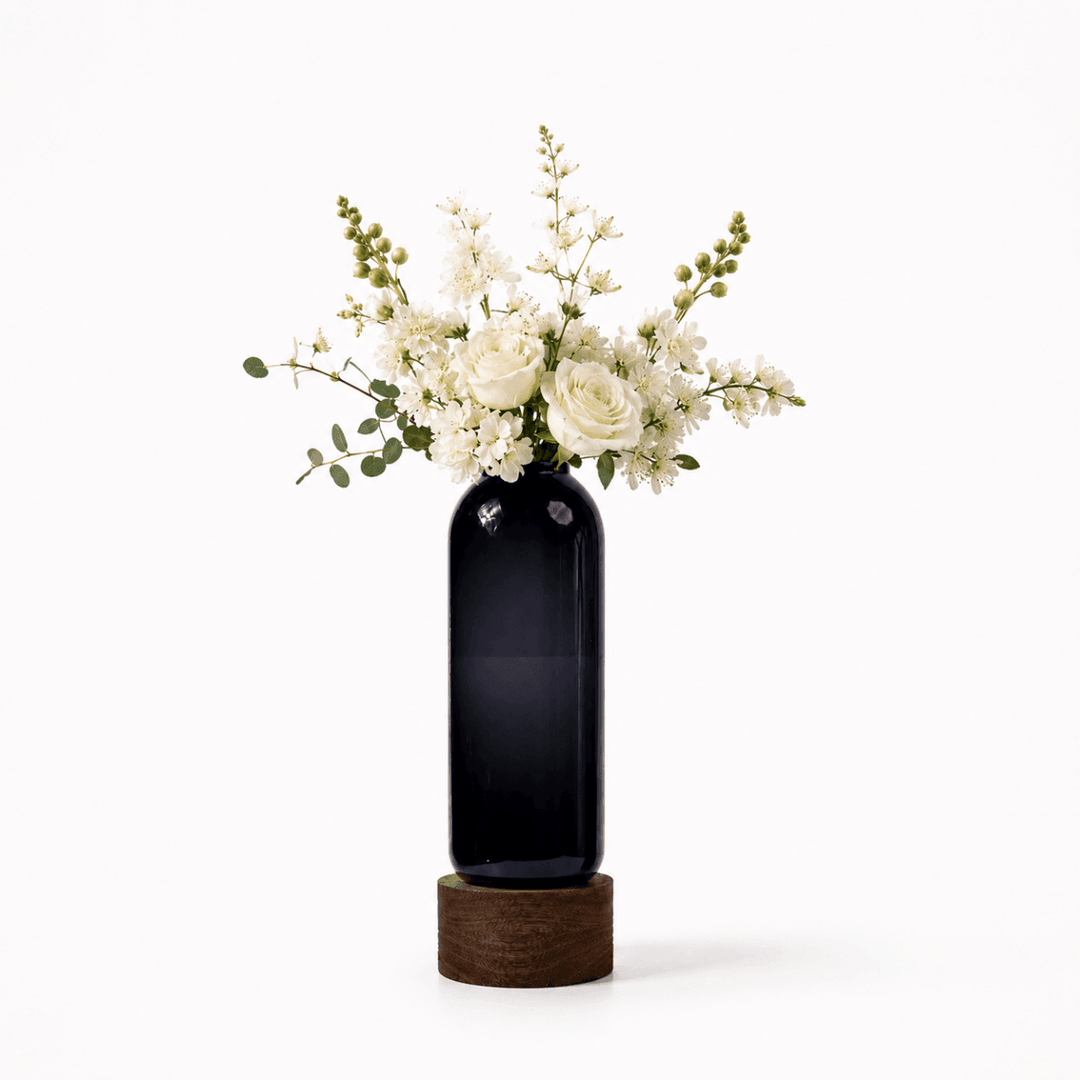 Saint Flower Vase With Wooden Base Tall