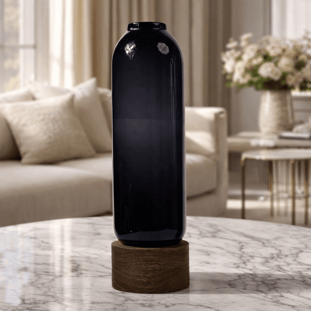 Saint Flower Vase With Wooden Base Tall