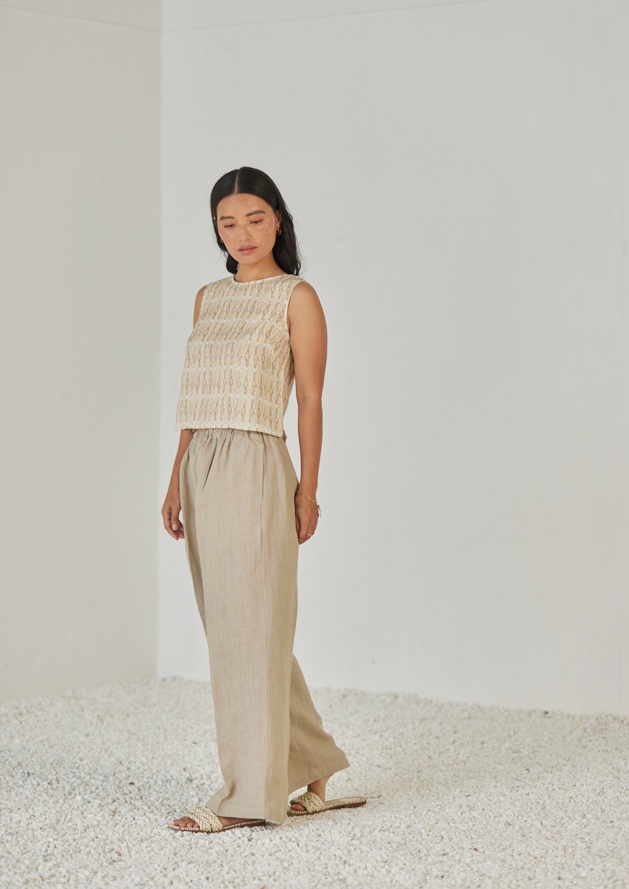 Sakura Mosaic Sand Boatneck Top