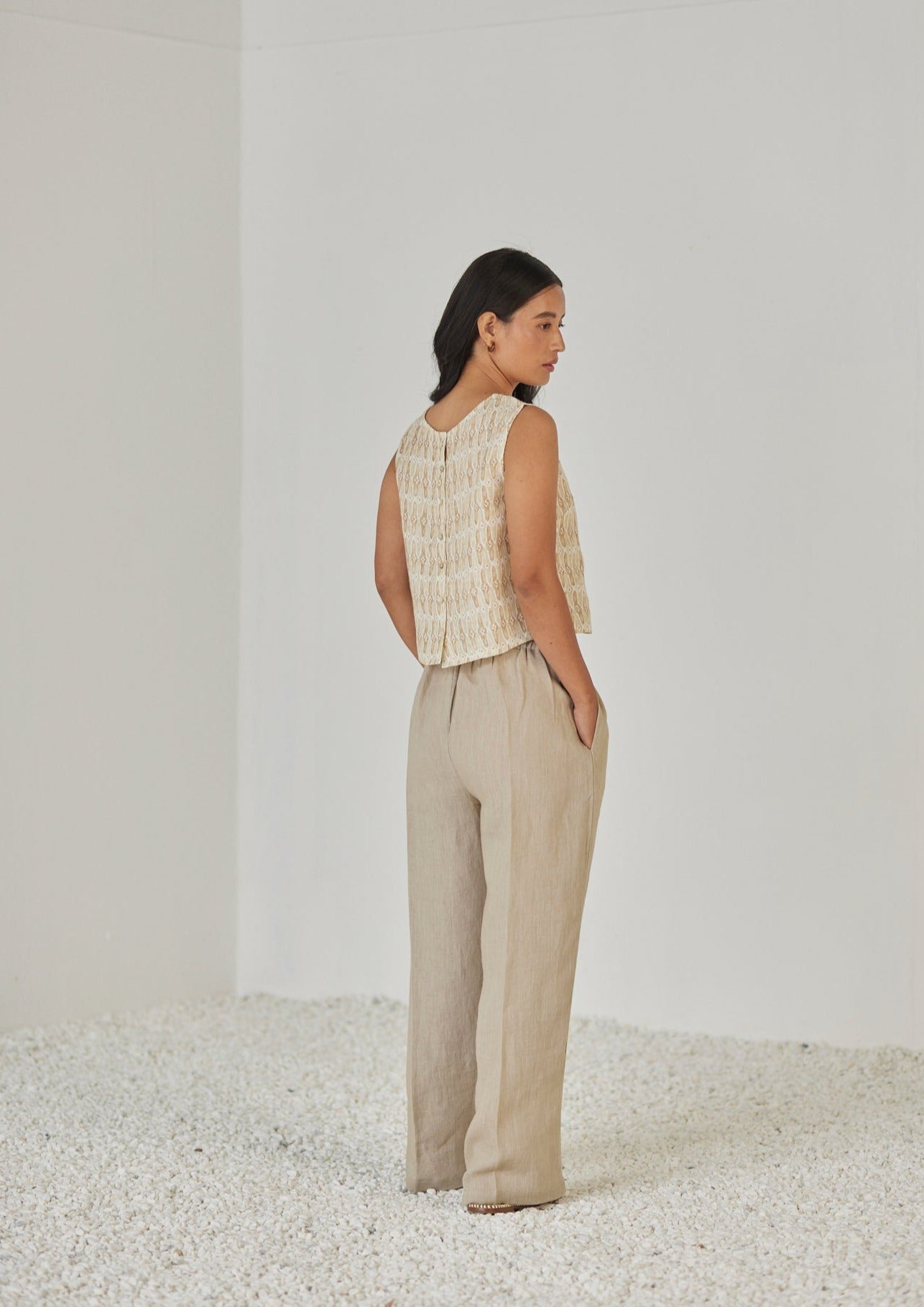 Sakura Mosaic Sand Boatneck Top