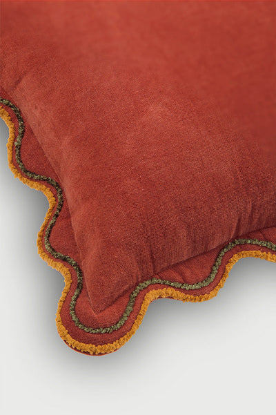 Aurora Scallop Carmine Embroidered Cushion Cover