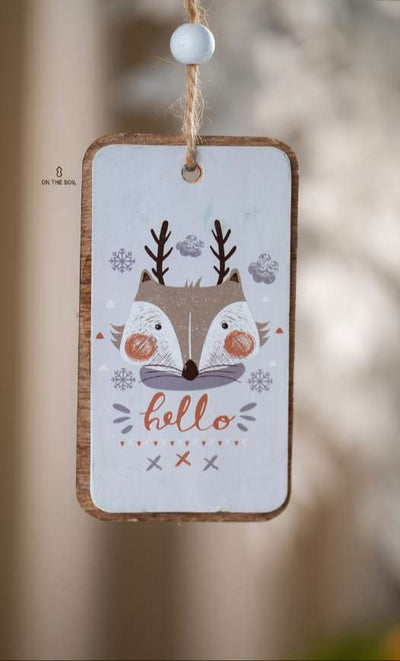 Wooden Hanging Tag Hanging Ornament with Fox & Hello_CC87