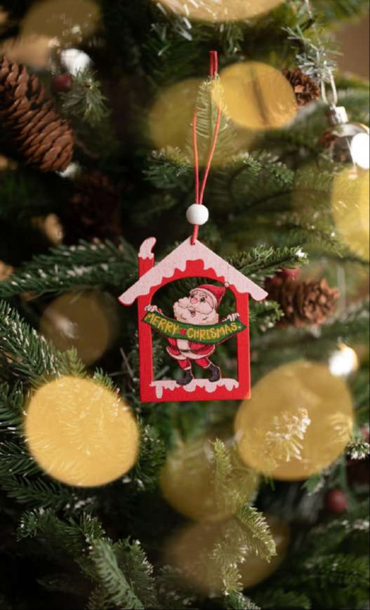 Santa in House Hanging Ornament with Merry Christmas Banner_CC31