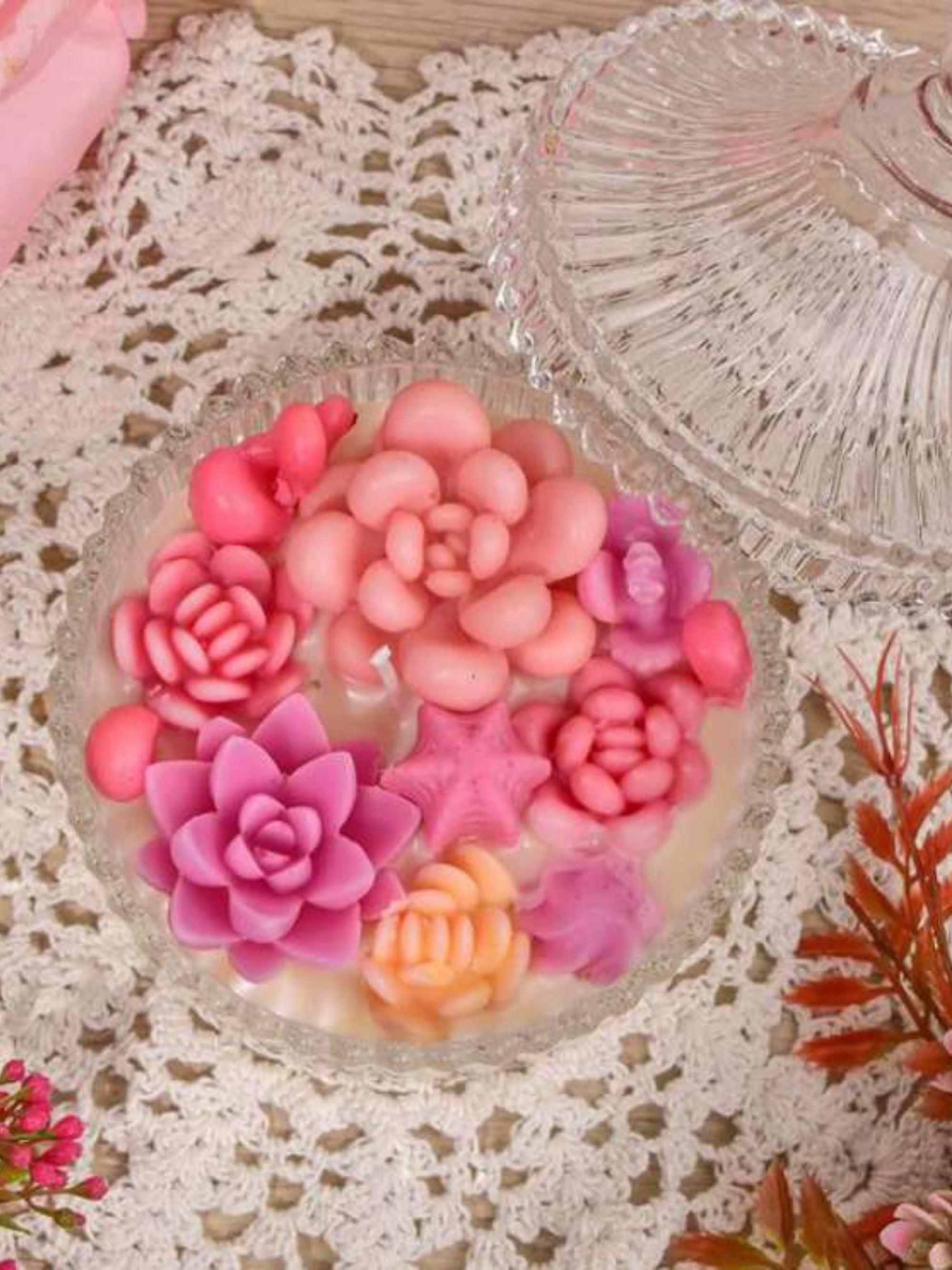Scented White Soy Wax Candle With Succulents On Top
