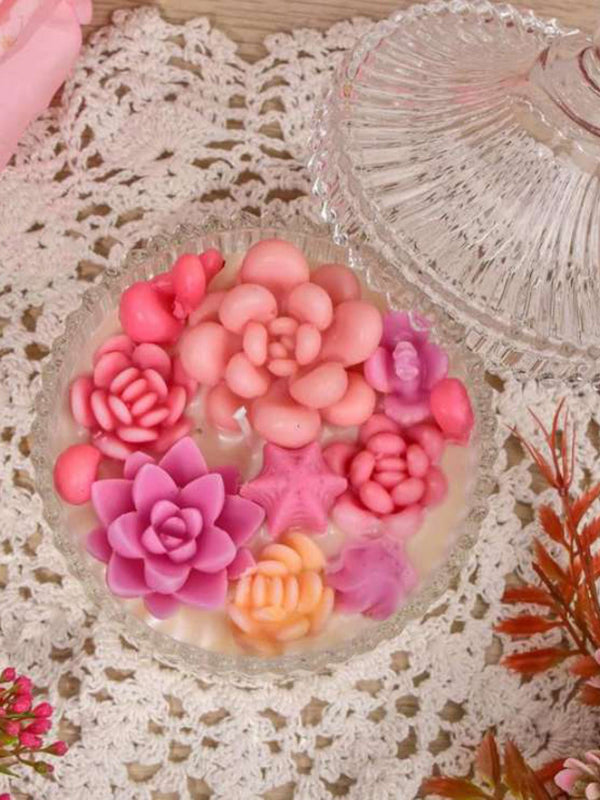 Scented White Soy Wax Candle With Succulents On Top