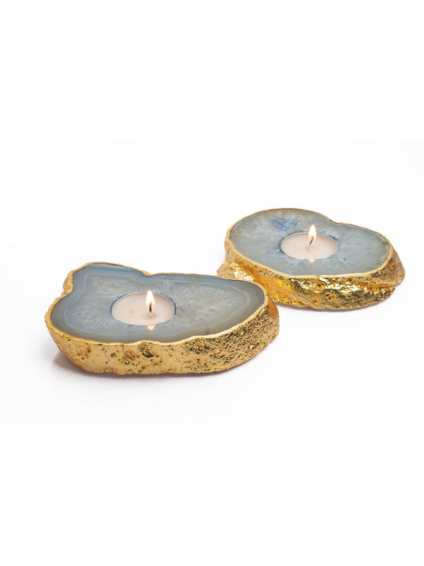 Semi Precious Tea Light Holder - Blue