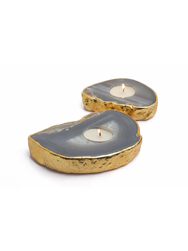 Semi Precious Tea Light Holder - Natural Agate