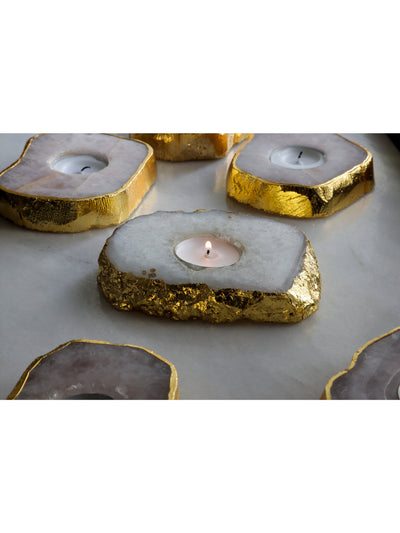 Semi Precious Tea Light Holder - White Quartz