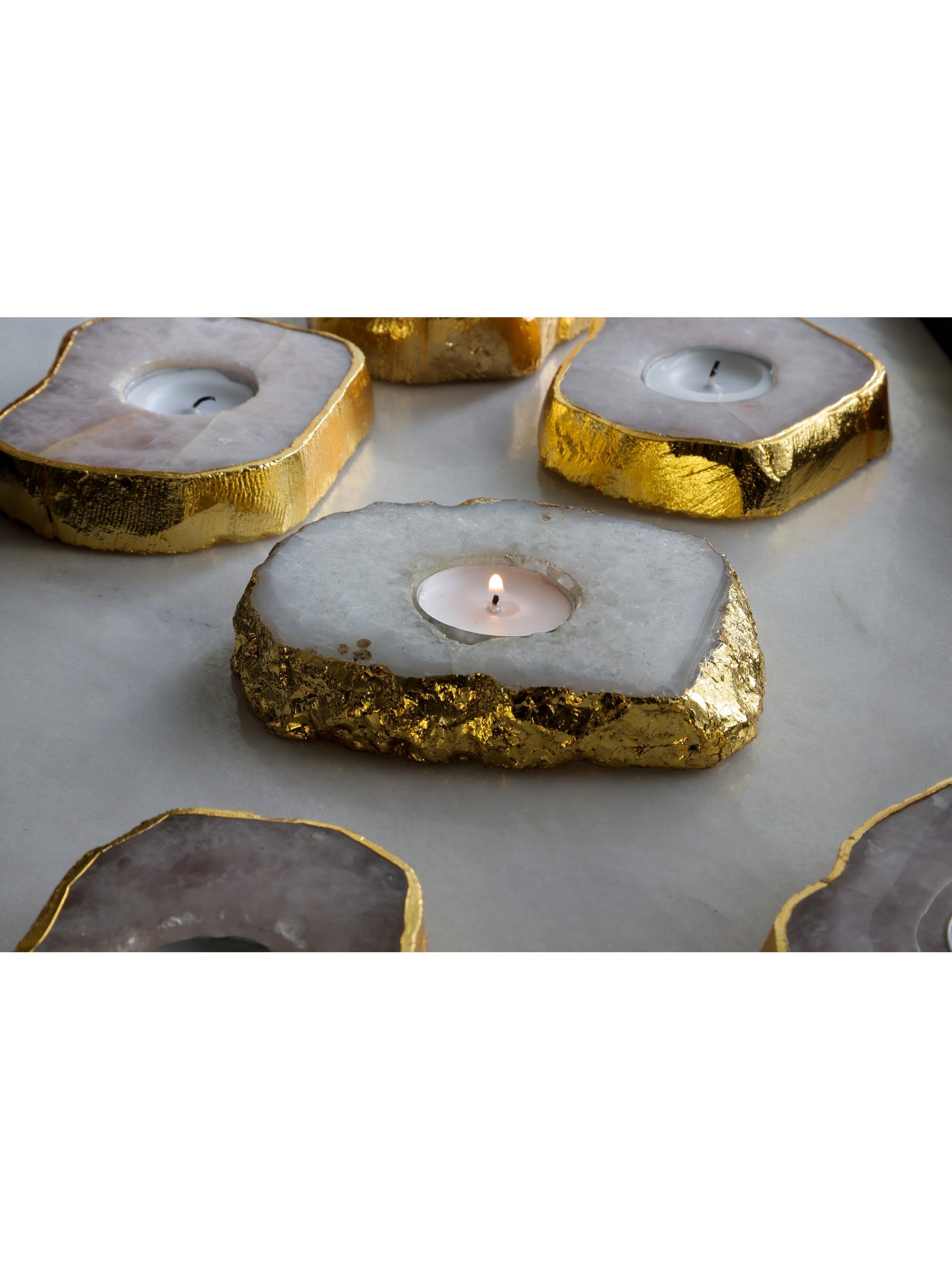 Semi Precious Tea Light Holder - White