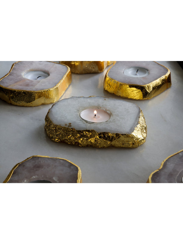 Semi Precious Tea Light Holder - White