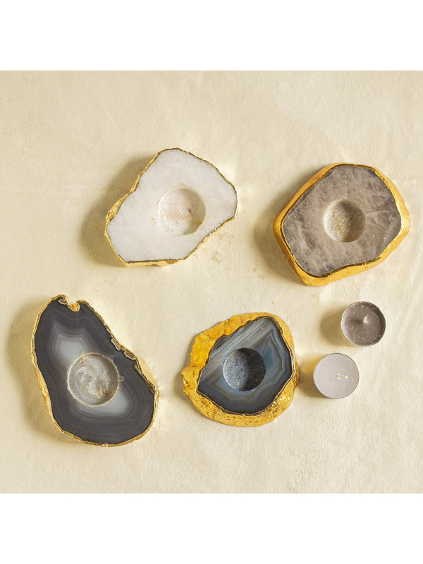 Semi Precious Tea Light Holder - White