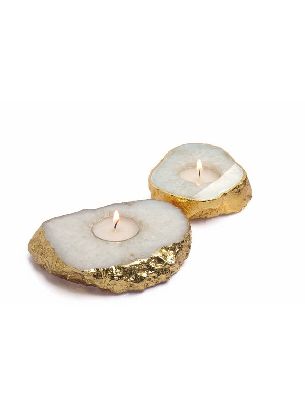 Semi Precious Tea Light Holder - White