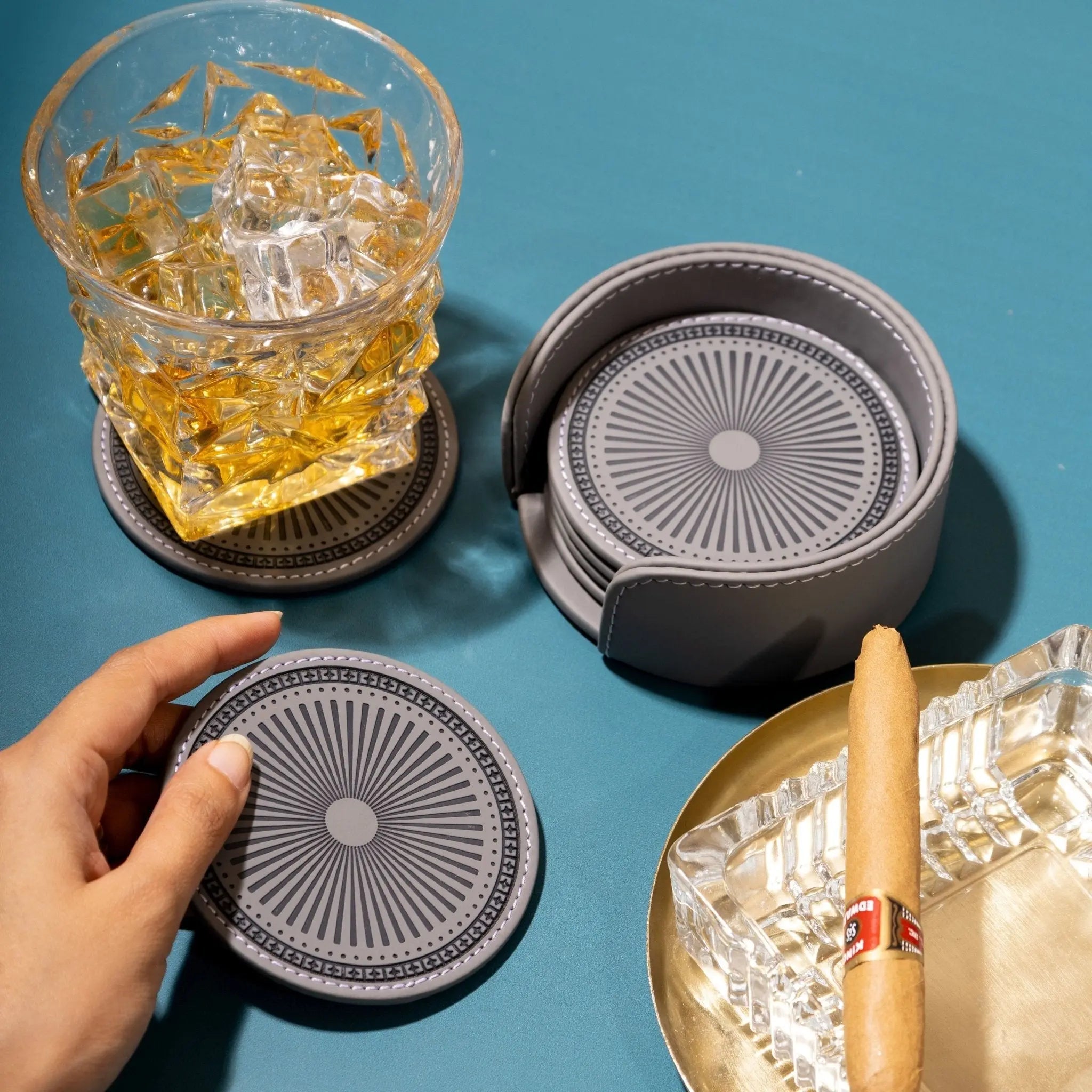 Sepia Homes | Aura Leather Coaster Set – Stylish Surface Protection - Product Image 