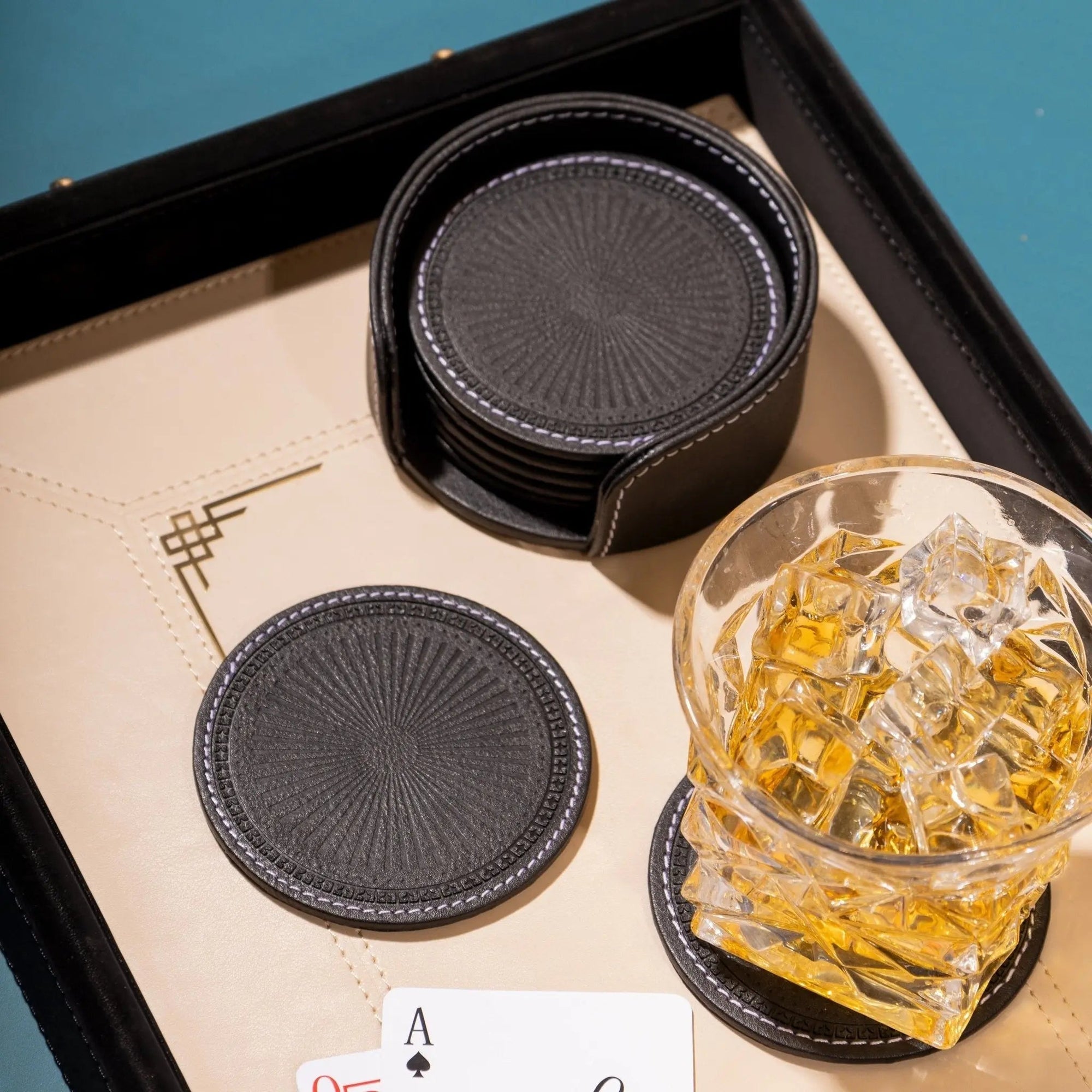 Sepia Homes | Aura Leather Coaster Set – Stylish Surface Protection - Sepia Homes