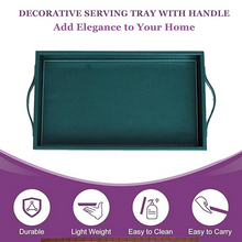 Vegan Leather Rectangular Serving Tray with Handles-Bottle Green