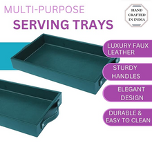 Vegan Leather Rectangular Serving Tray with Handles-Bottle Green