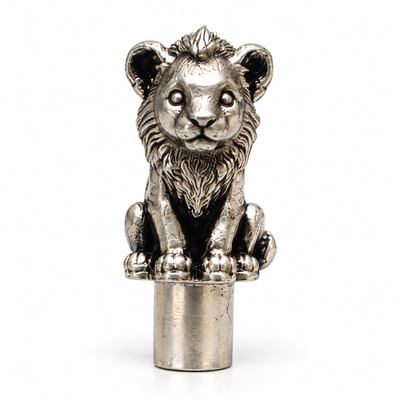 Sheru lion cub pencil topper in pure silver plating, front view