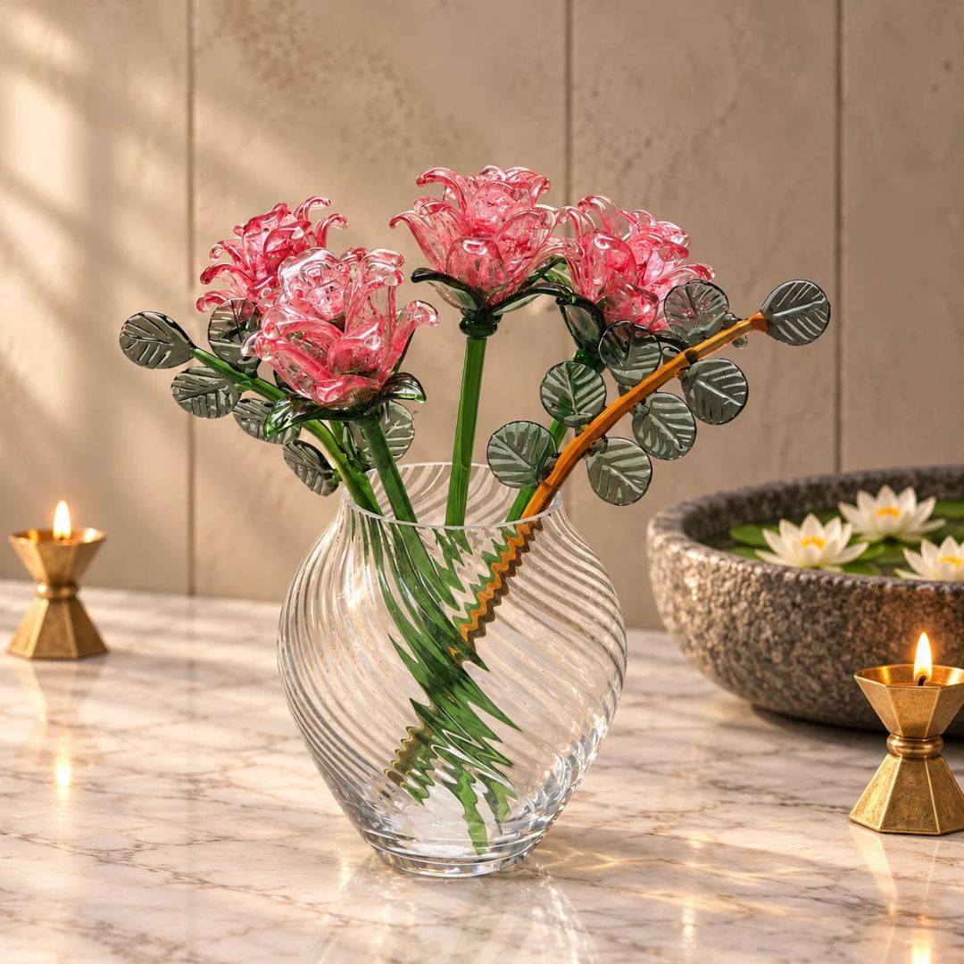 Rosalina Lisianthus- Handblown Glass Flower-Full Bouquet