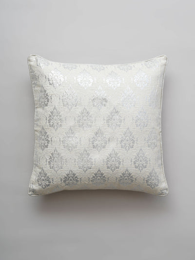 Silver Damask Embroidered Cushion