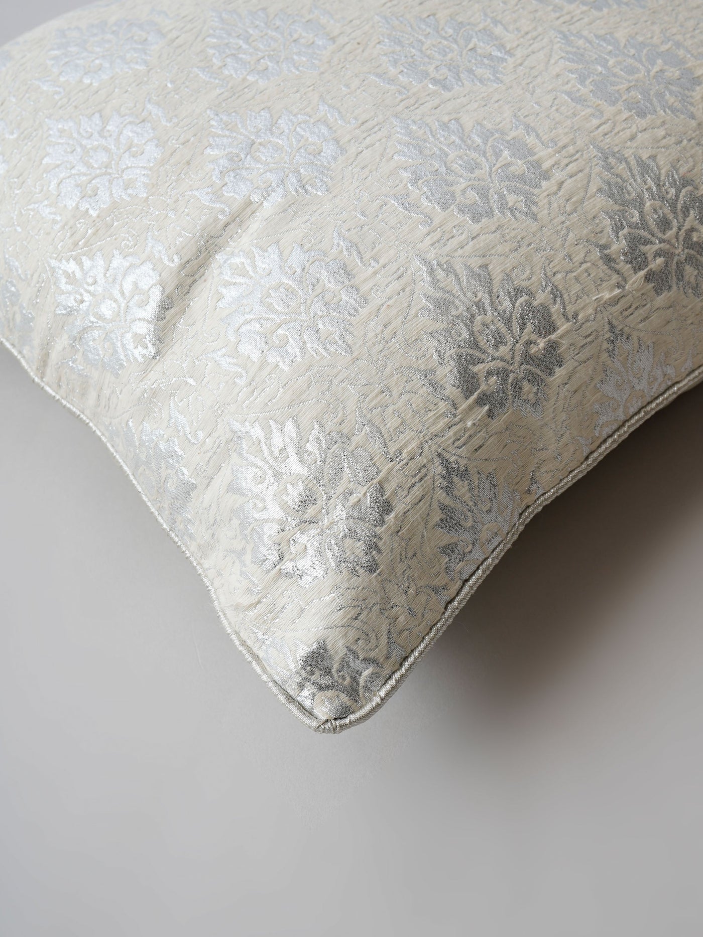 Silver Damask Embroidered Cushion