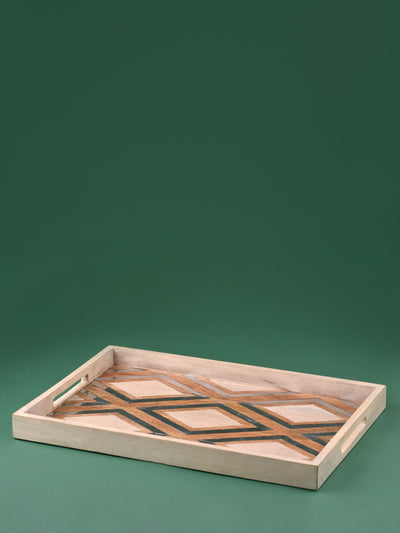 Silver Inlay Wooden Tray