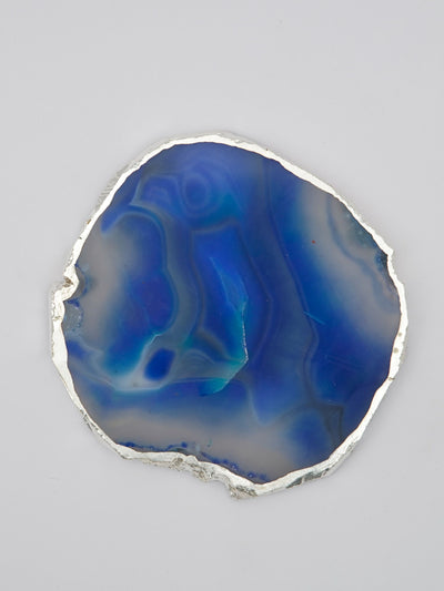 Coaster Set of 4 - Brazilian Agate Blue with Silver Plated edge