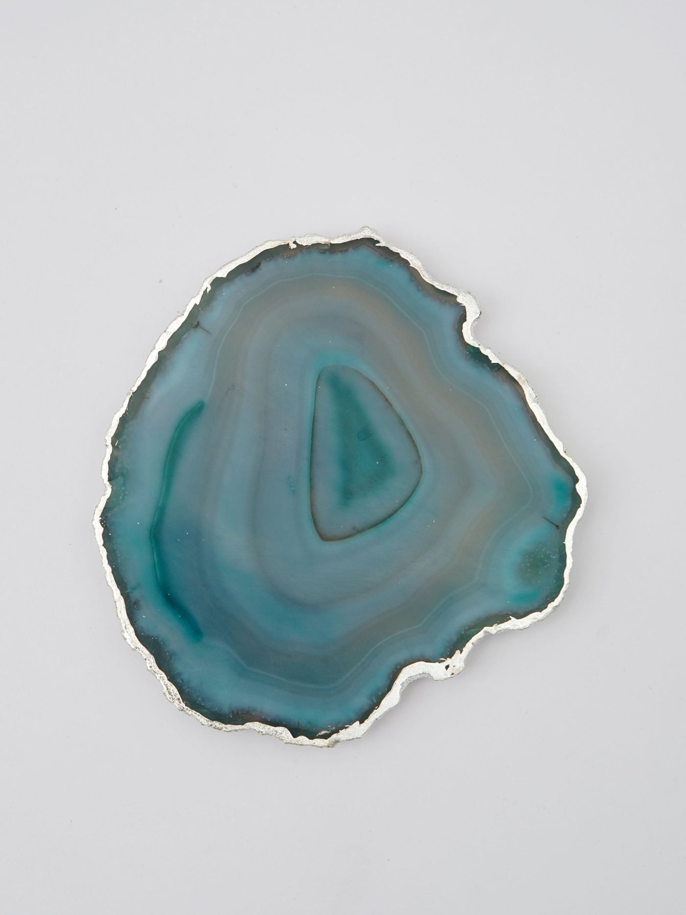 Coaster Set of 4 - Brazilian Agate Green with Silver Plated edge