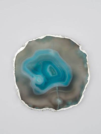 Coaster Set of 4 - Brazilian Agate Turquoise with Silver Plated edge