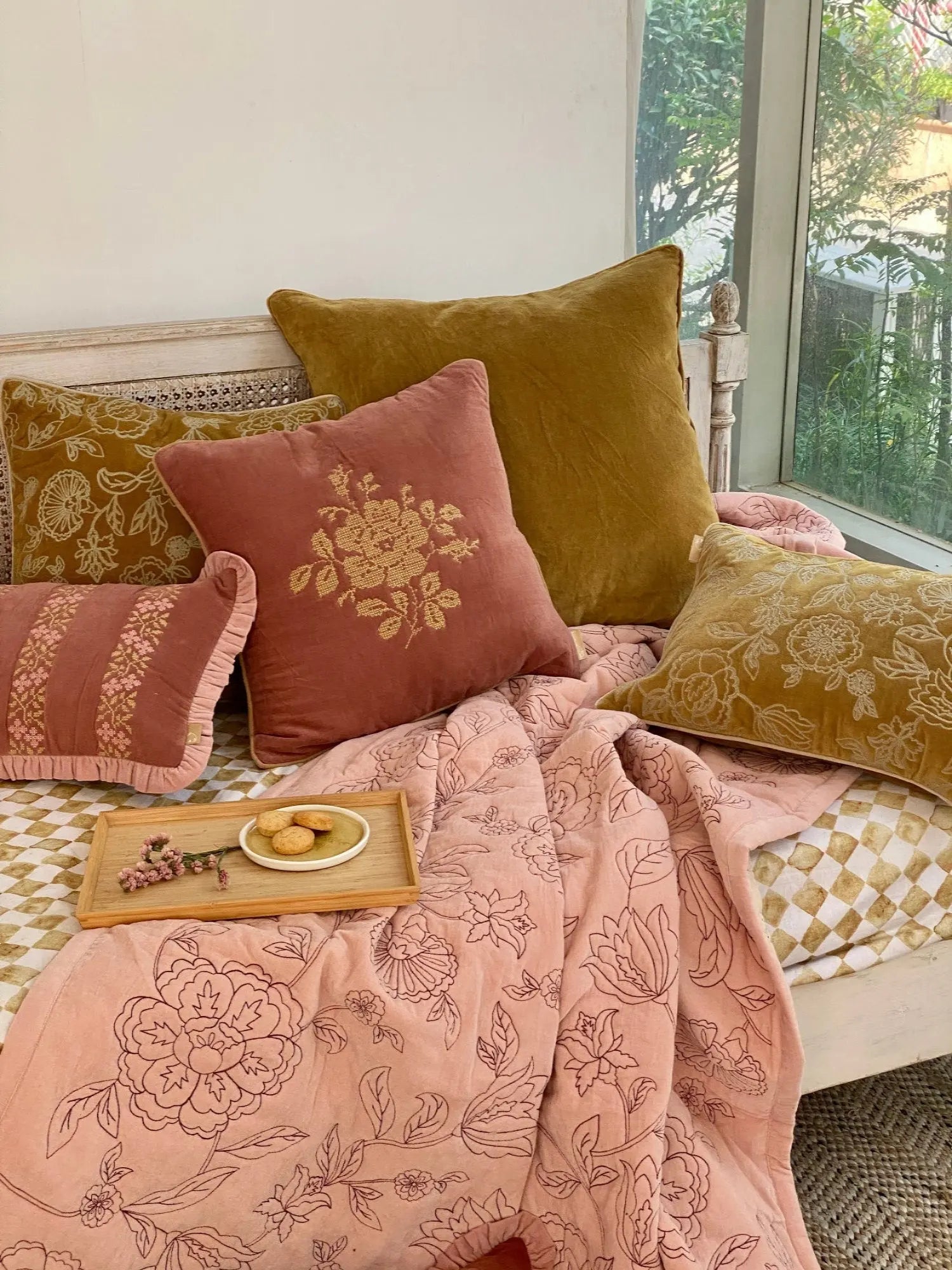 Rosabelle Chintz Deep Ochre Lumbar Cushion Cover