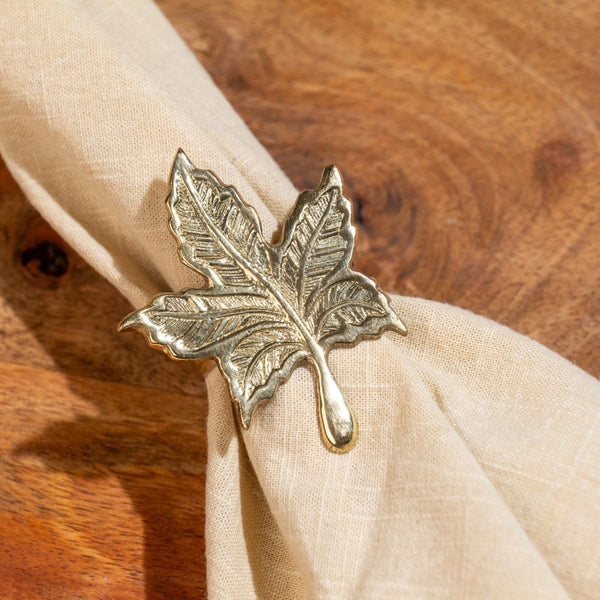 Maple Leaf Brass Napkin Rings Gift Set