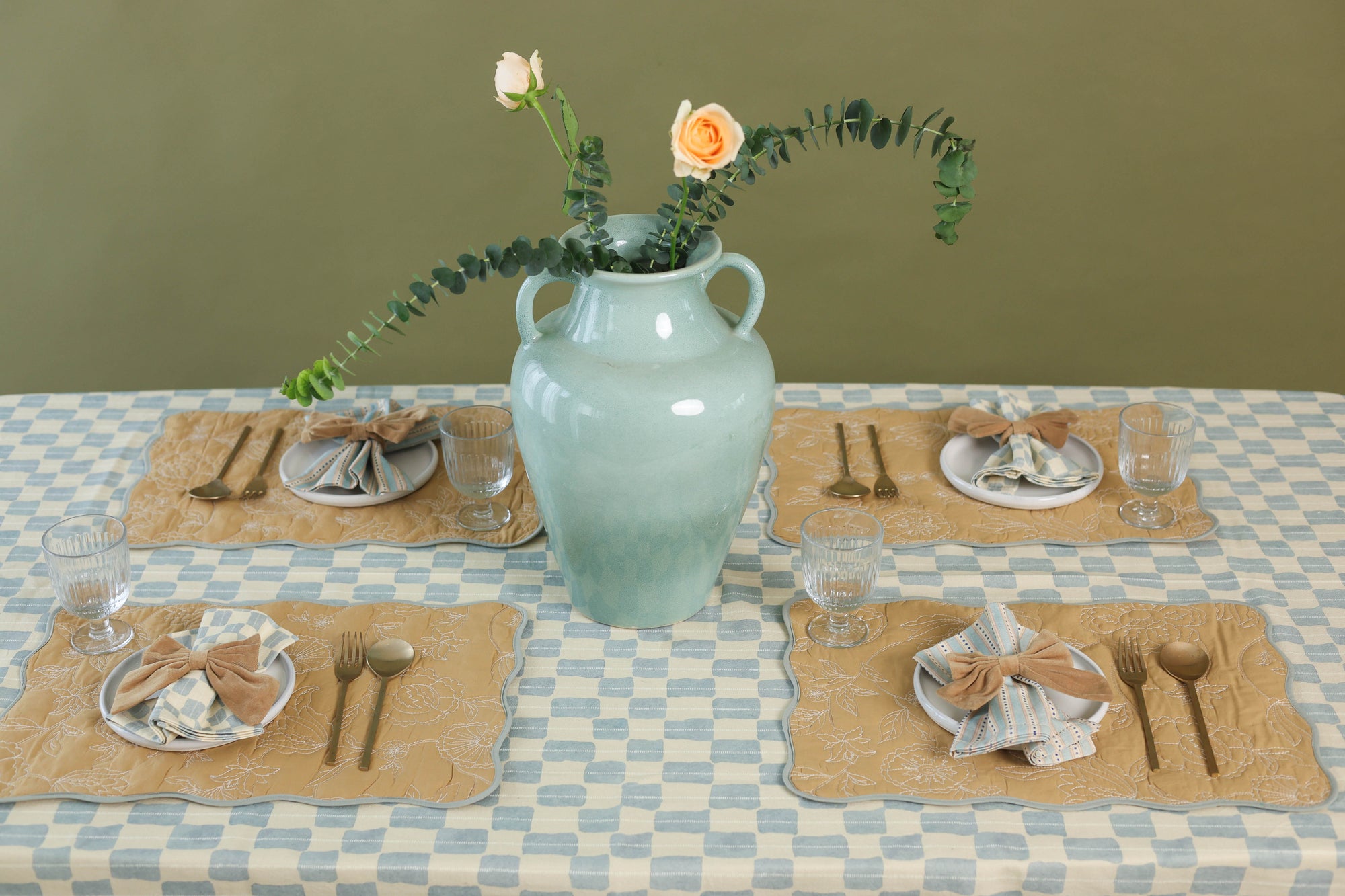 Echo Soft Blue Cotton Table Cover