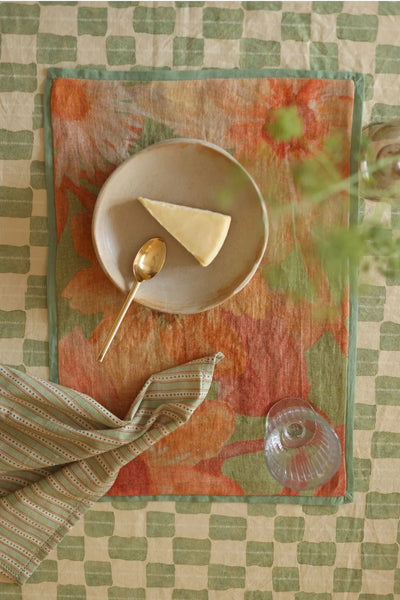 Wildflower Coral Linen Table Mats-Set of 2