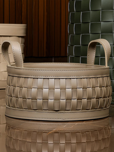 Soiree Round Leather Basket