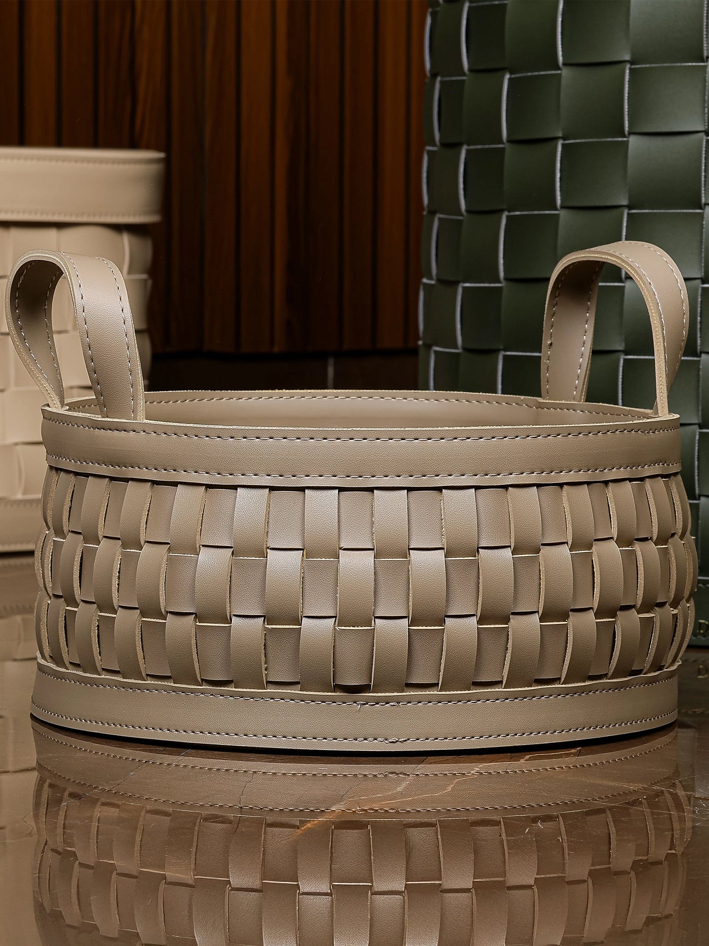 Soiree Round Leather Basket